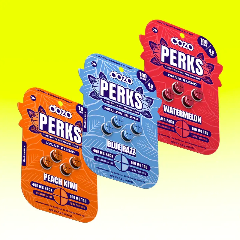 [T-1368-02] DOZO PERKS 4CT 400MG 7-HYDROXYMITRAGYNINE 5PK a Box (Blue Razz)