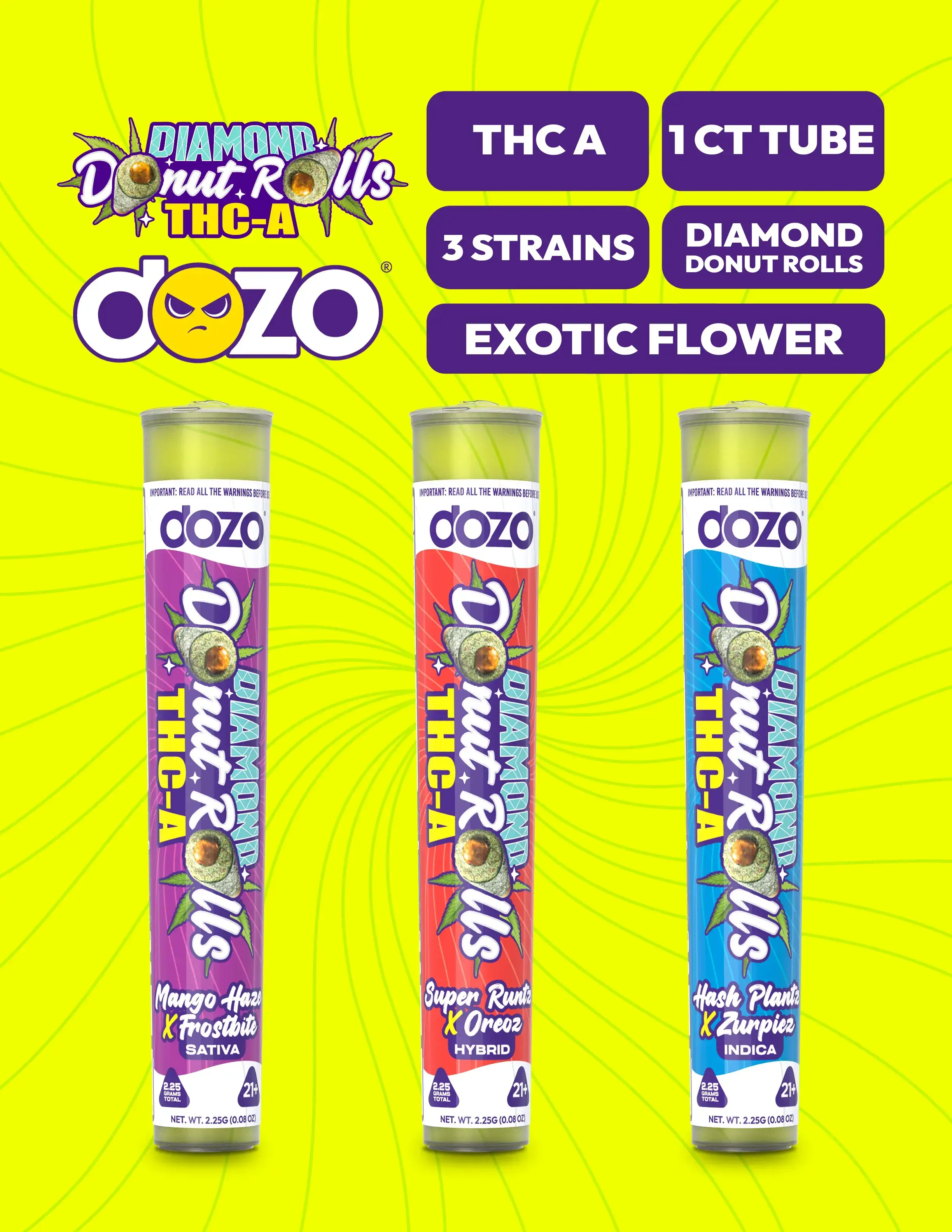 [A-0013-02] DOZO - THC-A Diamond Donut Rolls Single 20CT (Cherry Beltz - Sativa)