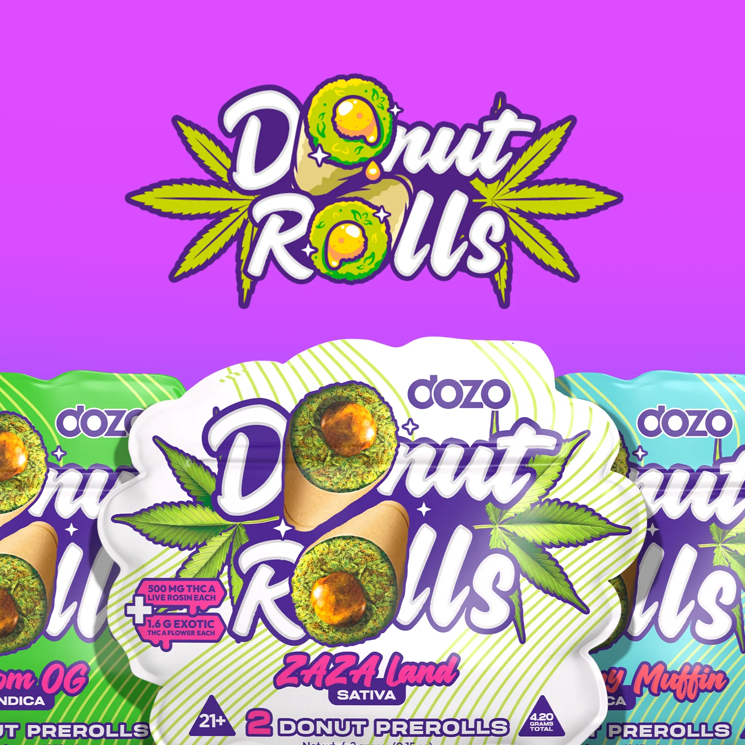 [T-1321-02] DOZO - THC A Donut Pre-rolls - 2 count (Glazed Glue - Indica)