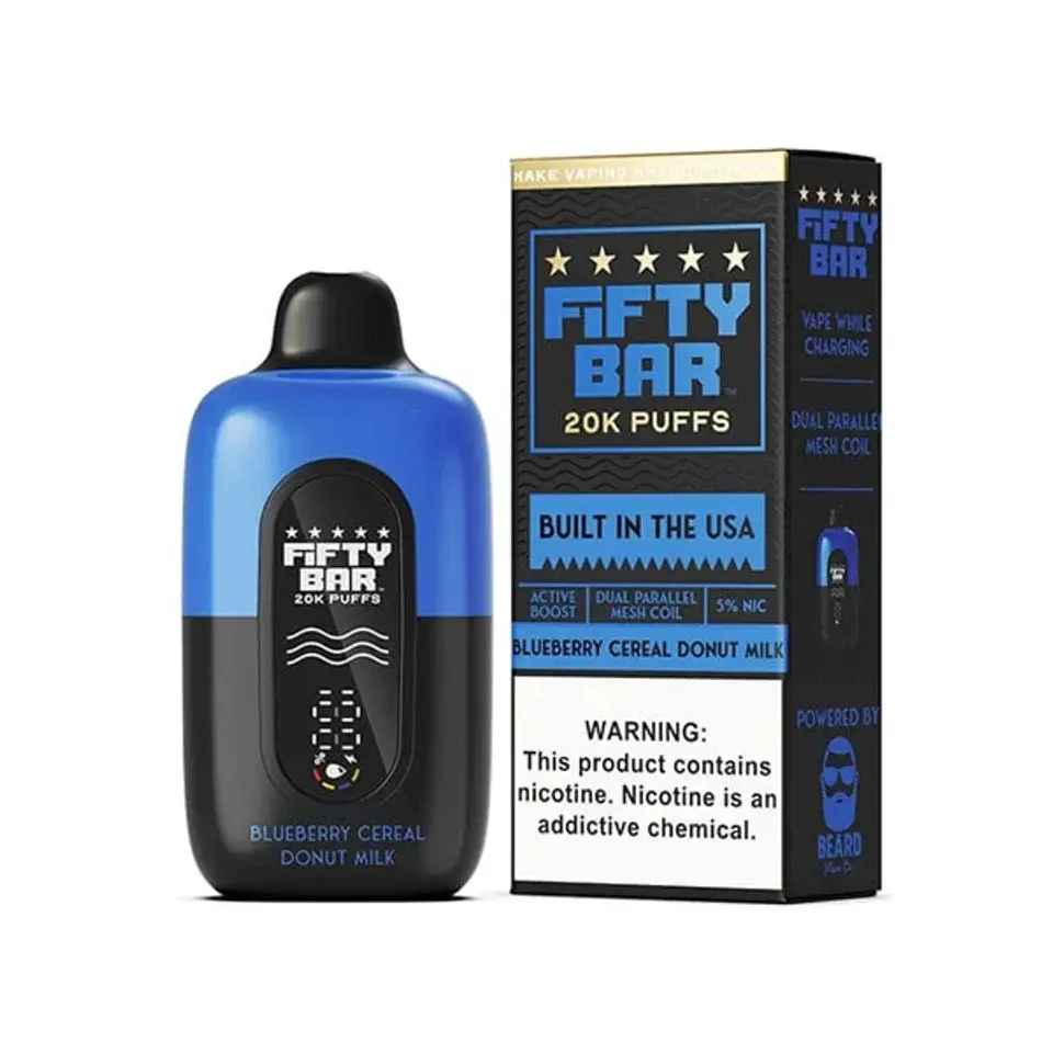[Q-2001-07] FIFTY BAR 20000 PUFFS DISPOSABLE 5PK 16ML (Blueberry Cereal Donut Milk)