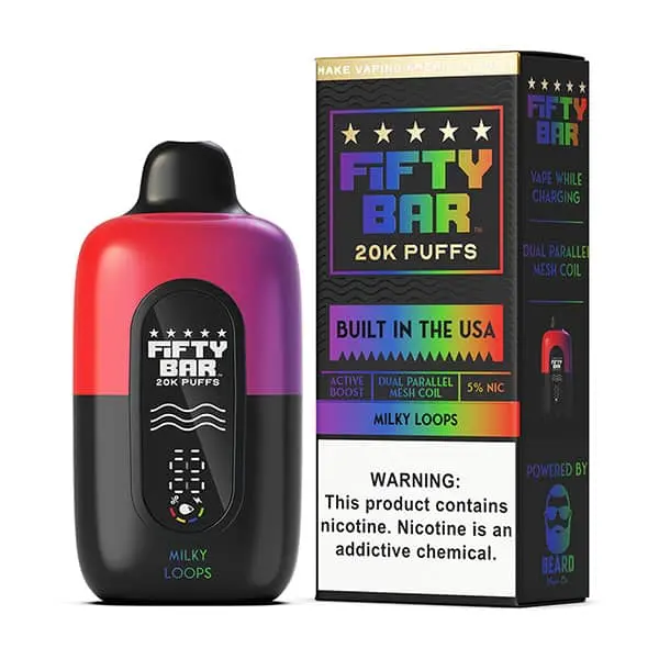[Q-2001-10] FIFTY BAR 20000 PUFFS DISPOSABLE 5PK 16ML (Milky Loops)