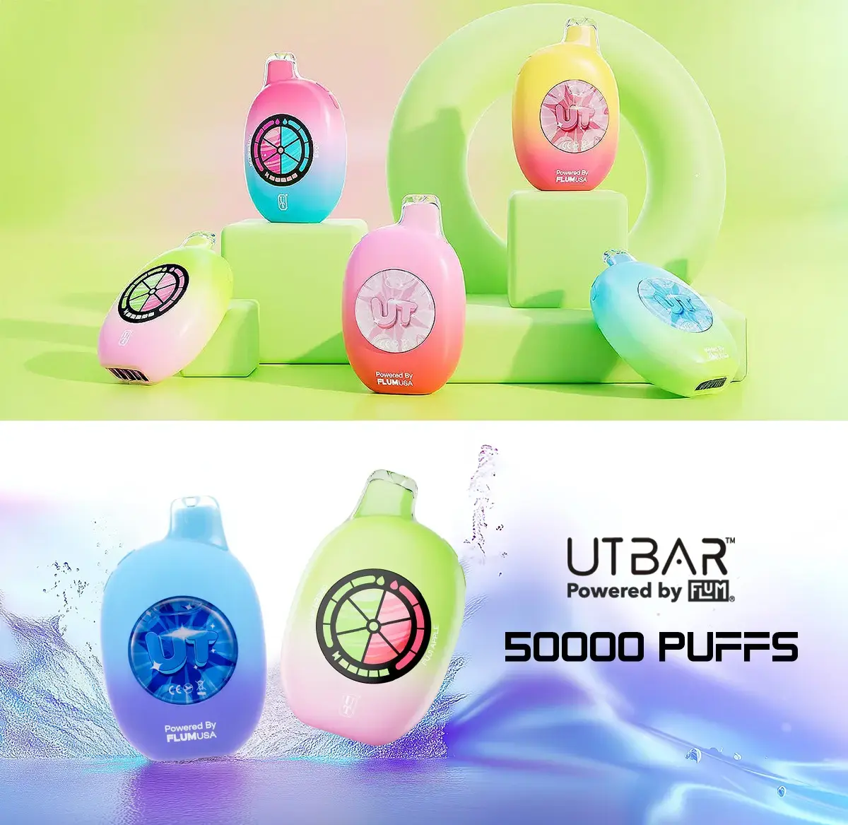 [T-1424-17] Flum UT Bar 50K Disposable Two Different Flavors 18ML 5PK (Thai Mango/Juice Peach)