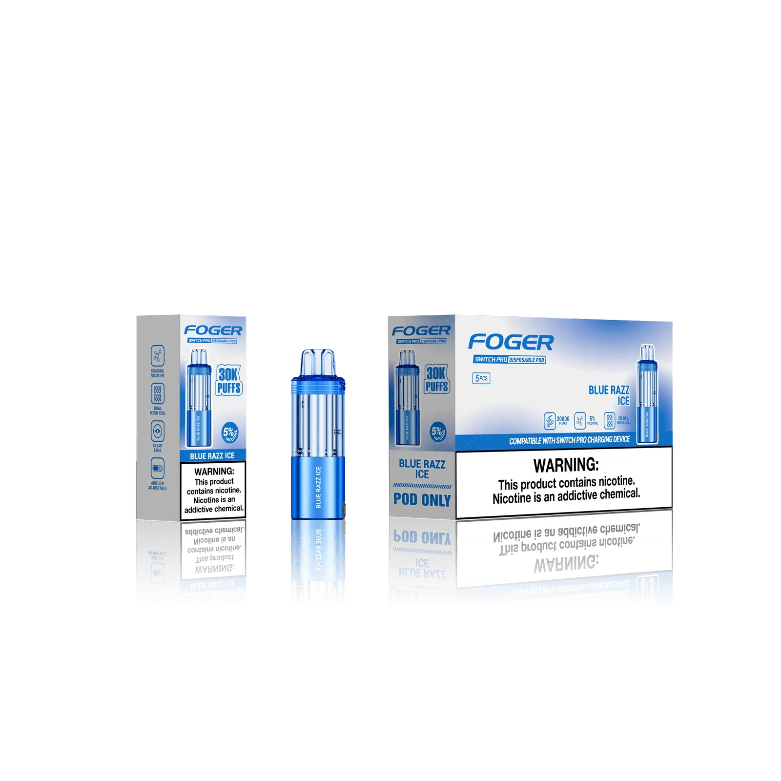 [Q-4718-02] Foger Switch Pro 30K POD 18ml 5PK (Blue Raz Ice)