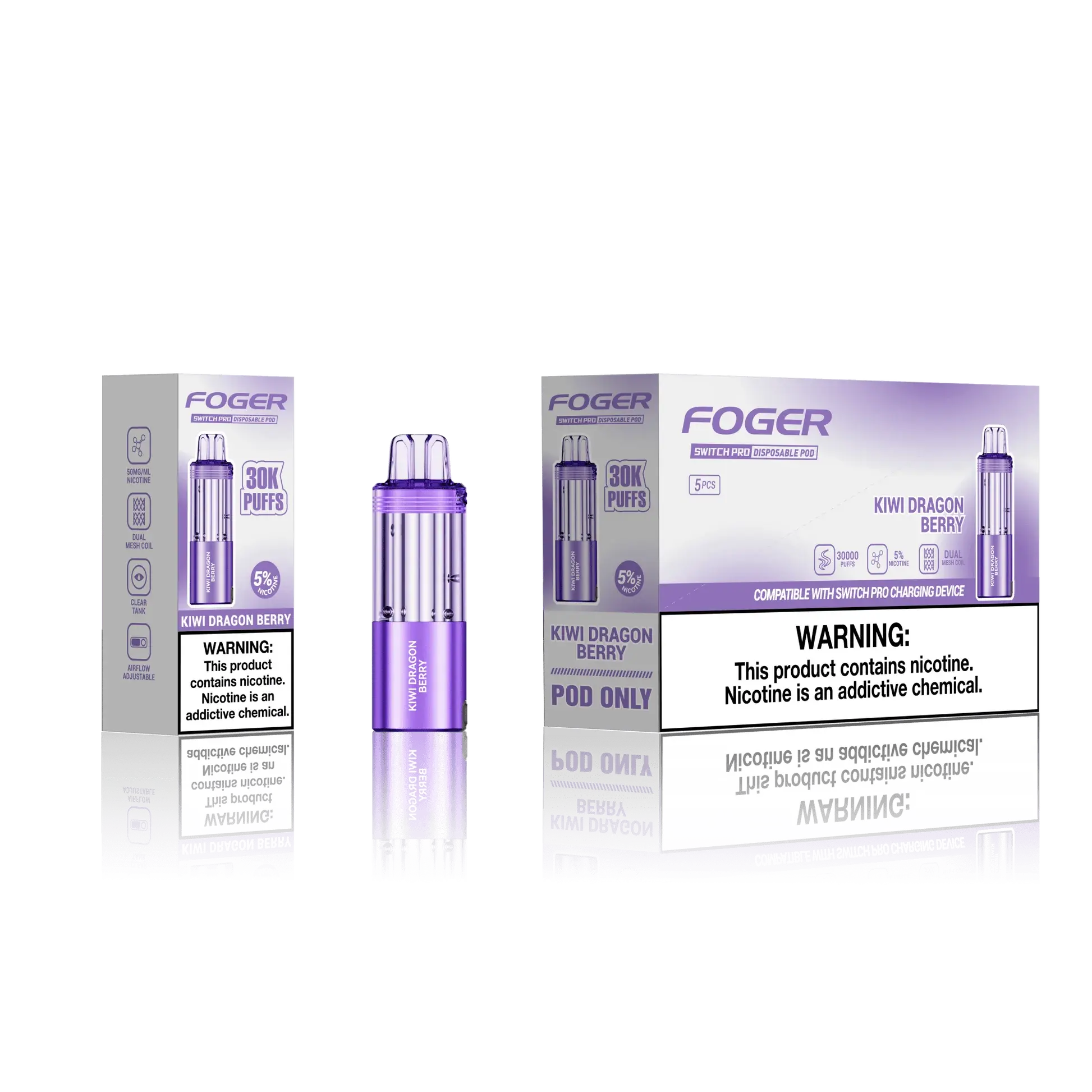 [Q-4718-14] Foger Switch Pro 30K POD 18ml 5PK (Kiwi Dragon Berry)