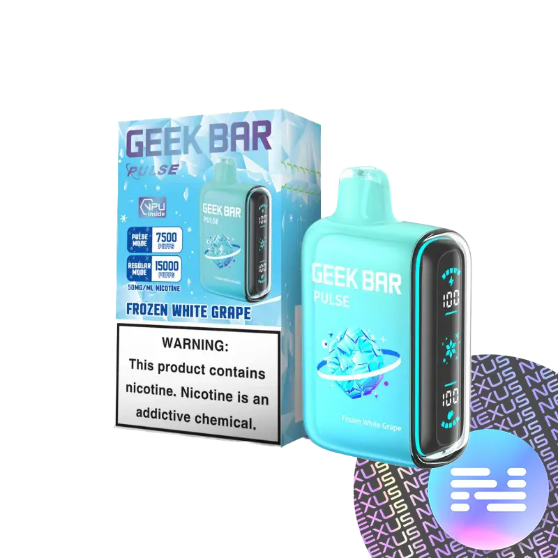[Q-2070-06] GEEK BAR PULSE DISPOSABLE VAPE 15000 PUFFS 5PK 16ML FROZEN (White Grape)