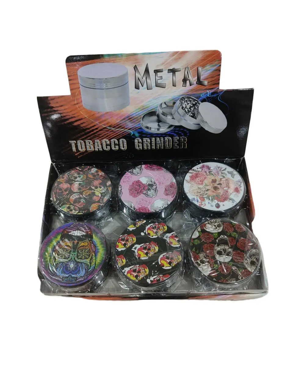 Grinder Zinc 63MM Print on Lid Skull With Rose 6PK