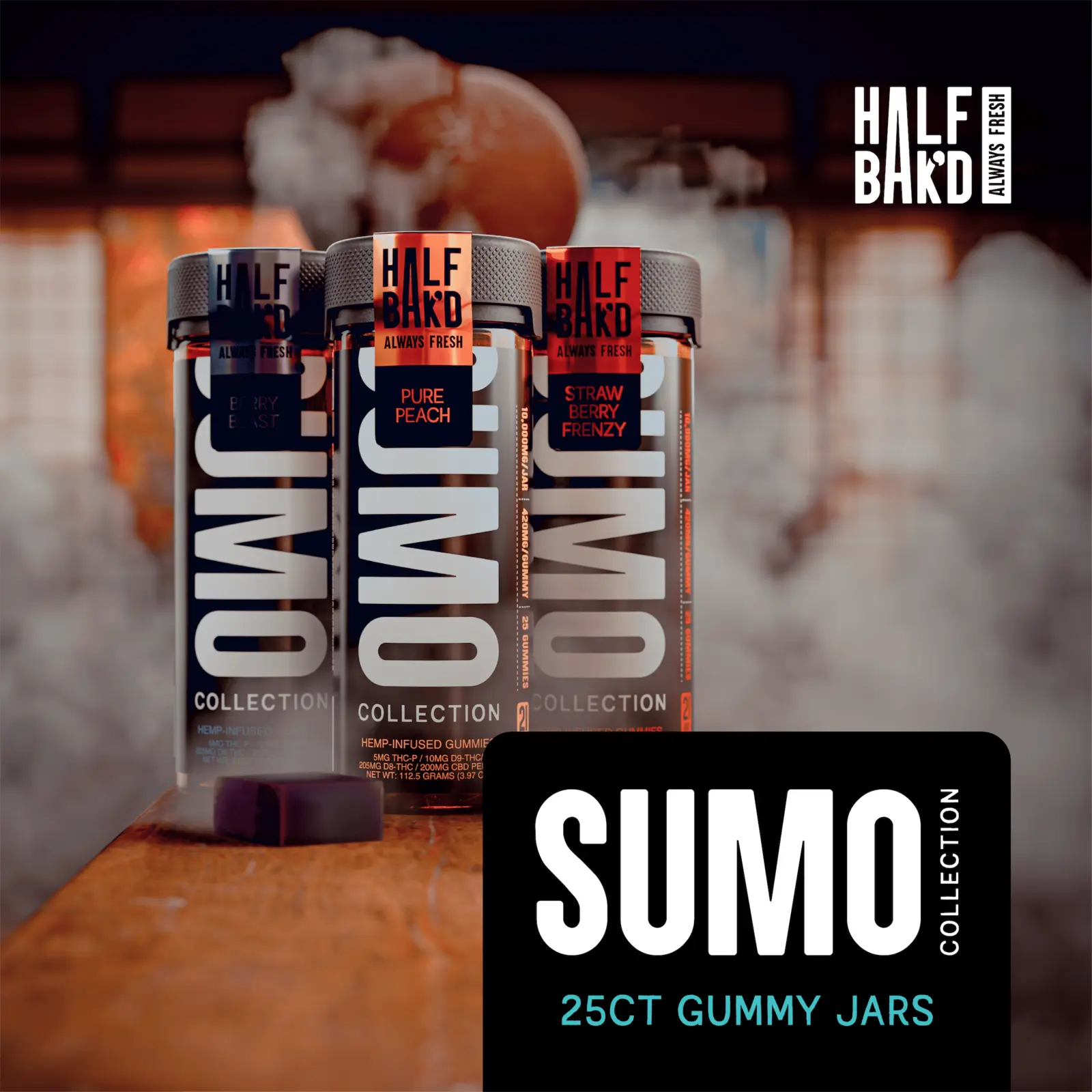 [Q-4814-05] Half Bak'd D9 SUMO Gummies Jar 25CT (Cotton Candy Swirl)