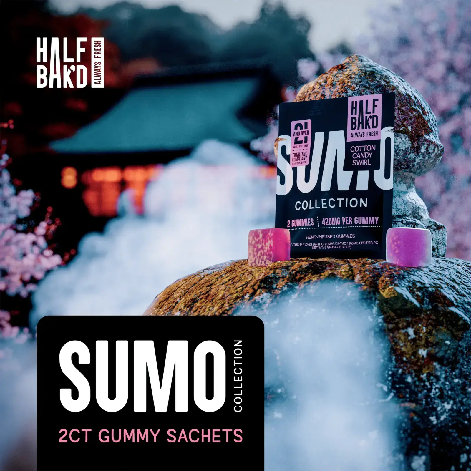 [T-1365-02] Half Bak'd D9 SUMO SOUR'D Gummies 2CT - 30 Pack (Blue Razz)