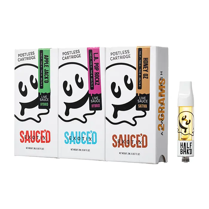 [Q-4815-06] Half Bak'd Live Resin SAUCE'D EXOTIX THC-P 2G Cartridges- 5 Pack (Peach Ringz)