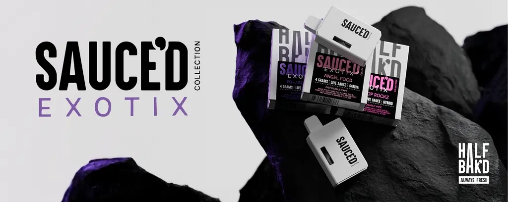 Half Bak'd Live Resin SAUCE'D EXOTIX THC-P 4G Disposables 5 Pack a Box