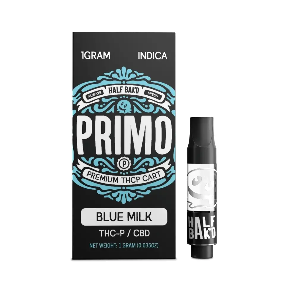 [T-1079-01] HALF BAK'D PRIMO THC-P 1GRAM CART 5pk Box (Blue Milk)
