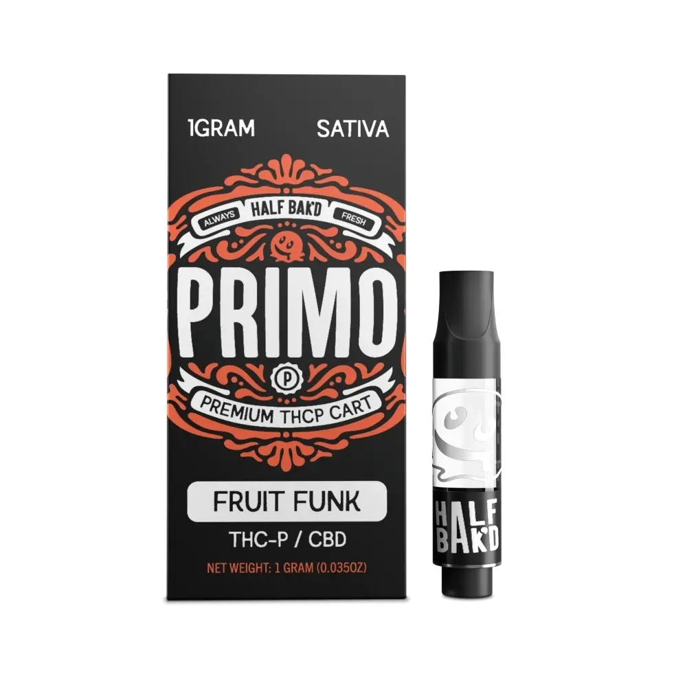 [T-1079-02] HALF BAK'D PRIMO THC-P 1GRAM CART 5pk Box (Fruit Funk)