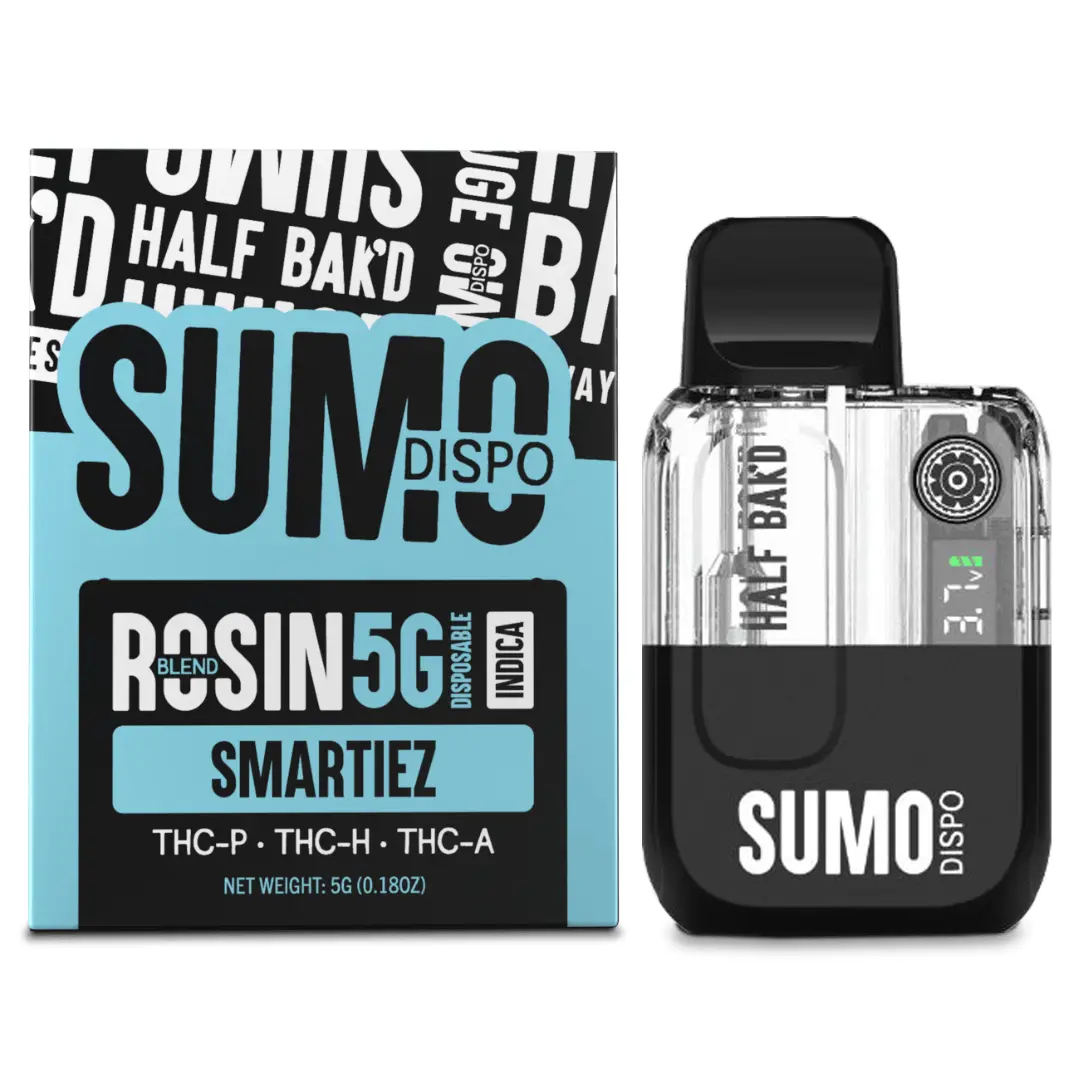 [T-1244-04] Half Bak’d -SUMO Live Rosin Disposable 5G THC-P, THCH, and THCA 5pk Box (Smartiez)