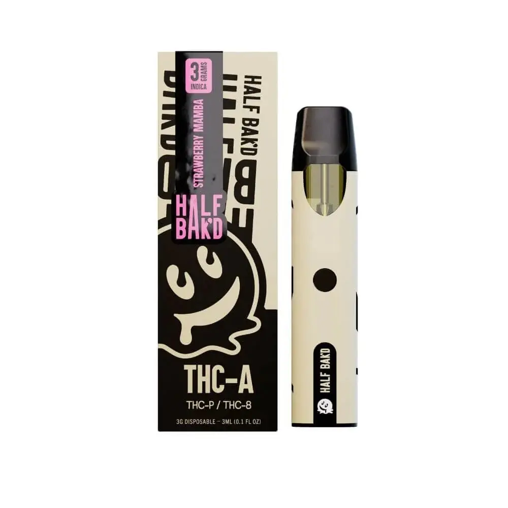 [T-1083-04] HALF BAK'D THC-A 3GRAM DISPOSABLE 5pk Box (Strawberry Mamba)