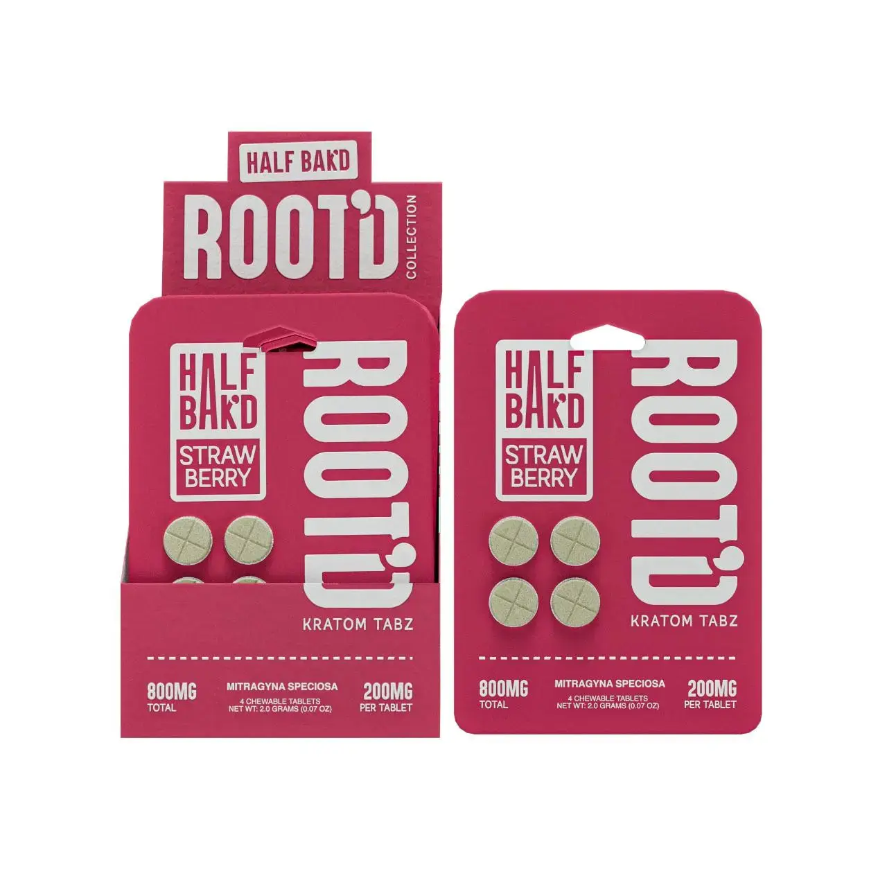 [T-1570-03] Half Baked Root'd Kratom Tabz 200mg tap 4 Taplets 10ct (Strawberry)