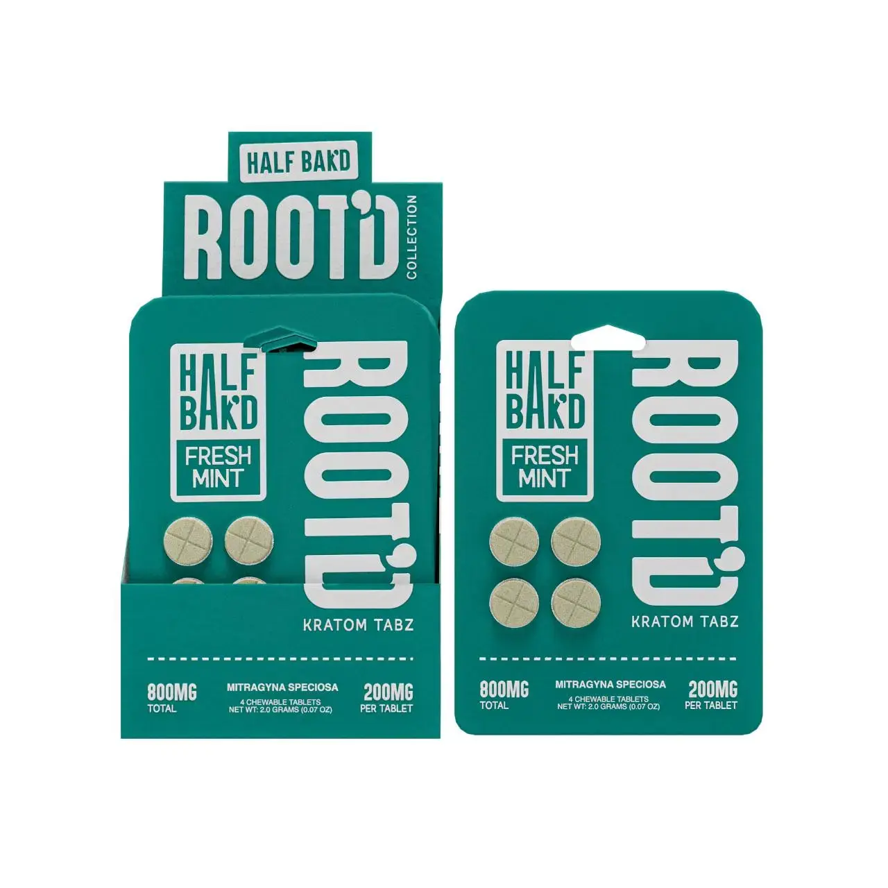 [T-1570-02] Half Baked Root'd Kratom Tabz 200mg tap 4 Taplets 10ct (Fresh Mint)