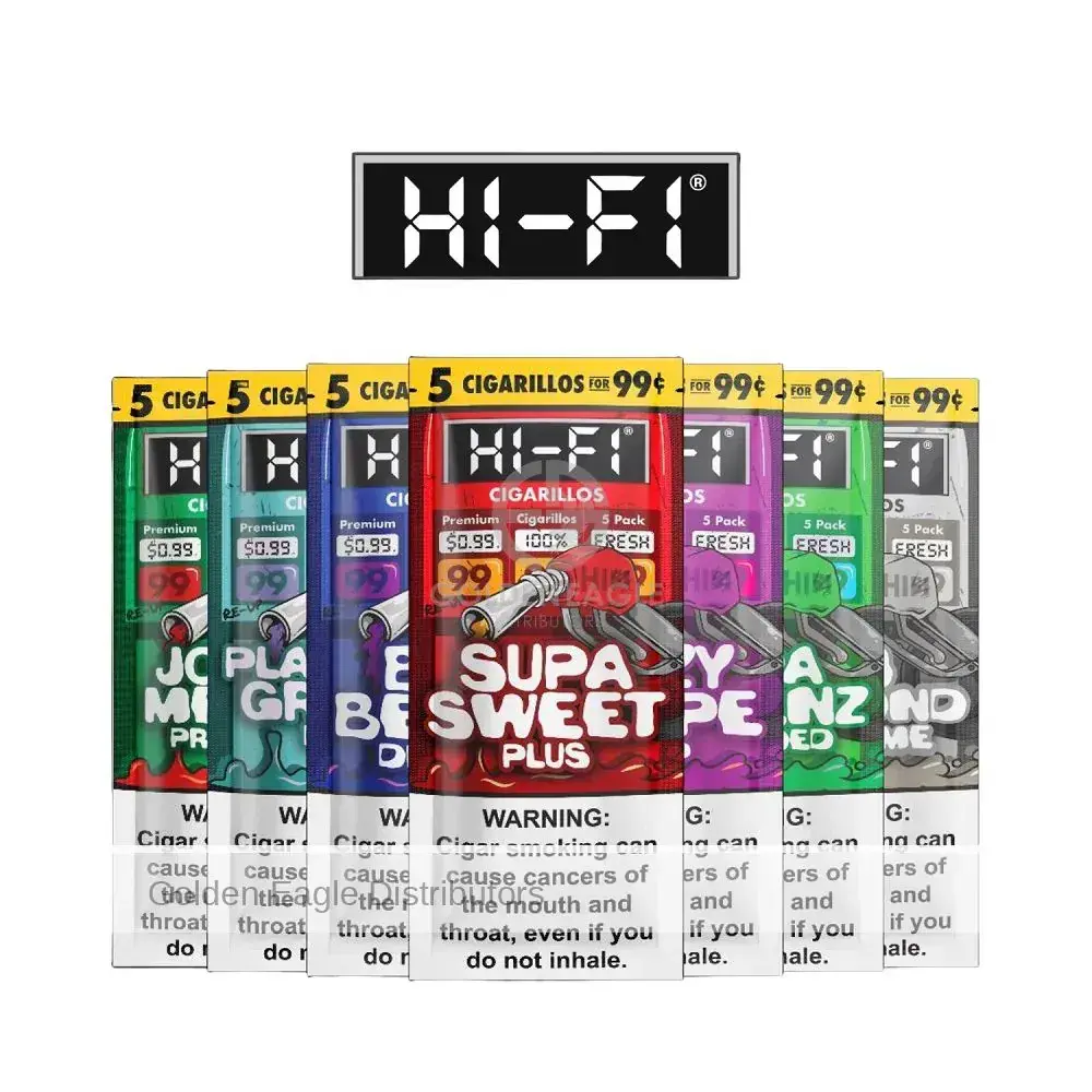 [T-1563-03] Hi-Fi Cigarillos 5 For $0.99 Display of 15 (Hazy Grape)