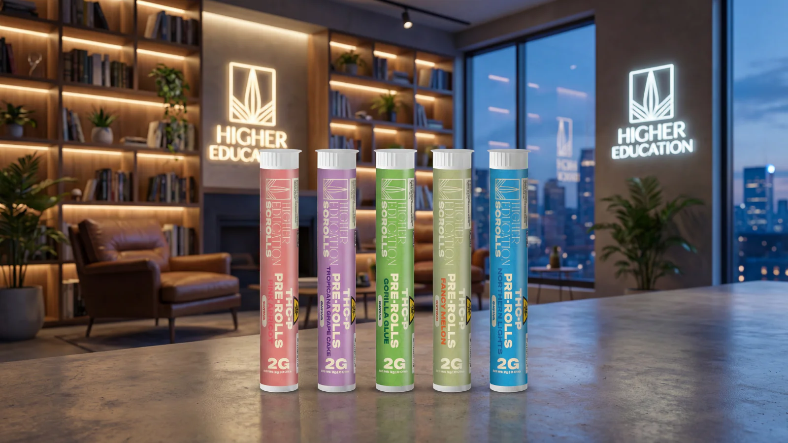 [T-1644-04] Higher Education Pre Roll 2G 20Ct Display (Pink Apricot Sativa)