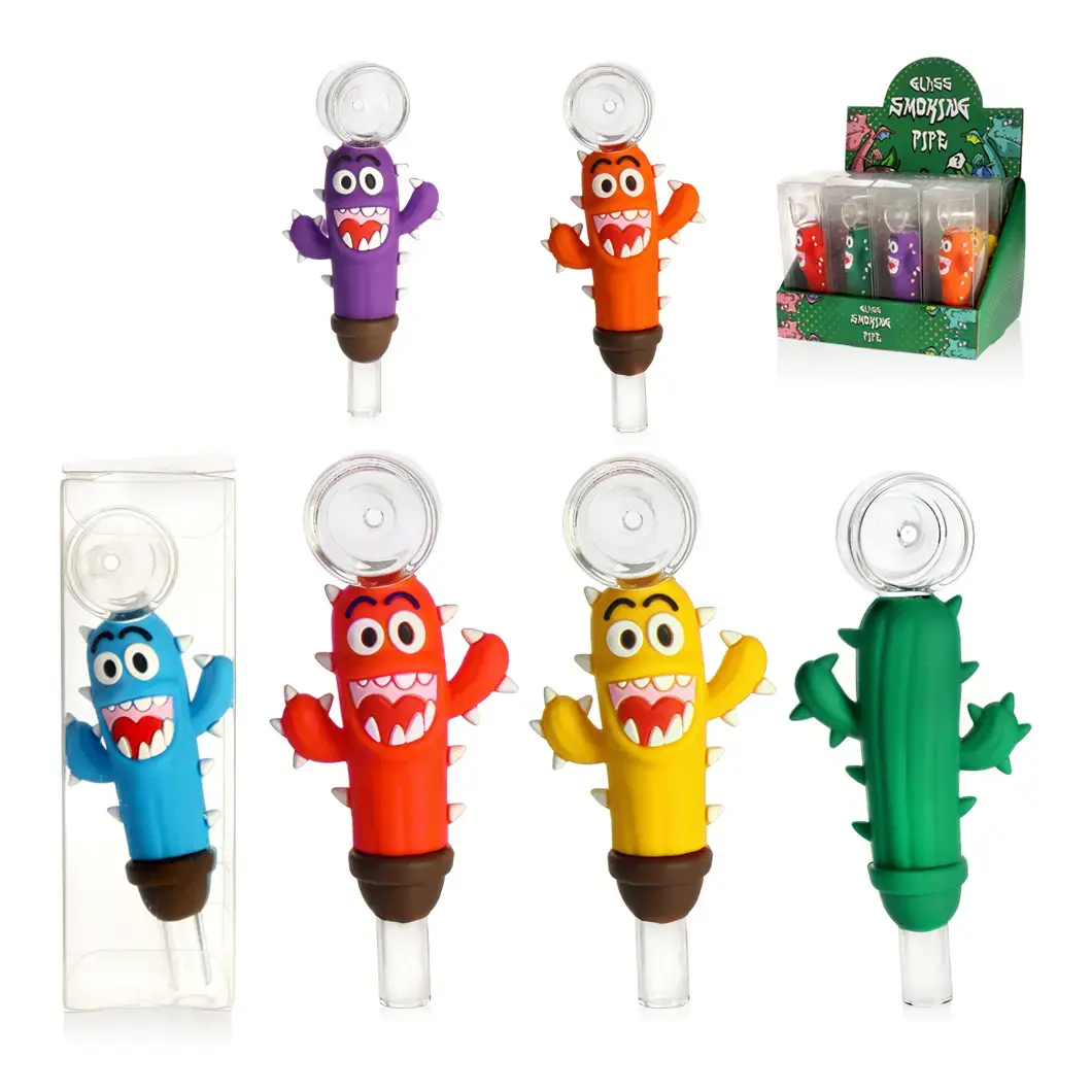 [T-1393-08] Hittn Silicone Hand Pipe Display of 12 (HH-029)