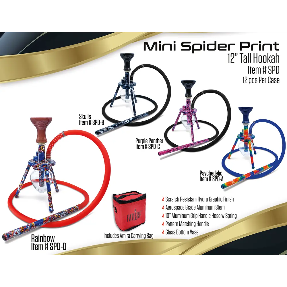HOOKAH B.Y.O. 12" AMIRA SPIDER HOOKAH PRINT DESIGN 1 HOSE AMIRA CARRYING BAG