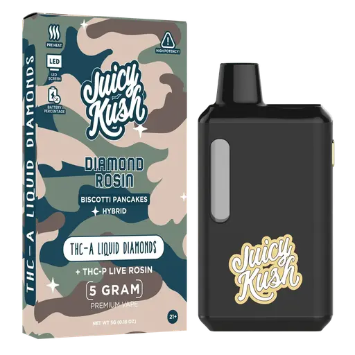 [Q-4259-02] Juicy Kush 5g Disposable THC-A 5PK a Box (Biscotti Pancakes)