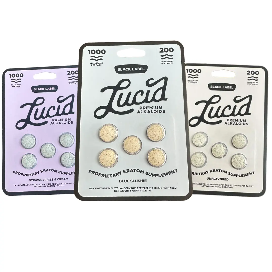 [T-1586-02] Luicd Black Label Proprietary Blend Kratom 1000MG Tabs10PK a Display (Strawberries & Cream)