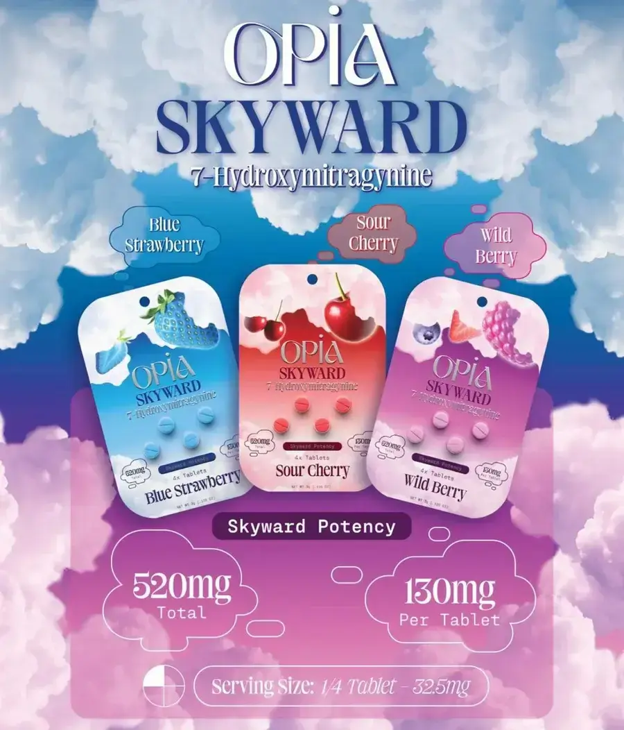 [T-1652-02] OPIA 7-HYDROXYMITRAGYNINE 4 TABLETS 130MG PER TABLET BOX OF 10 Skyward (Sour Cherry)