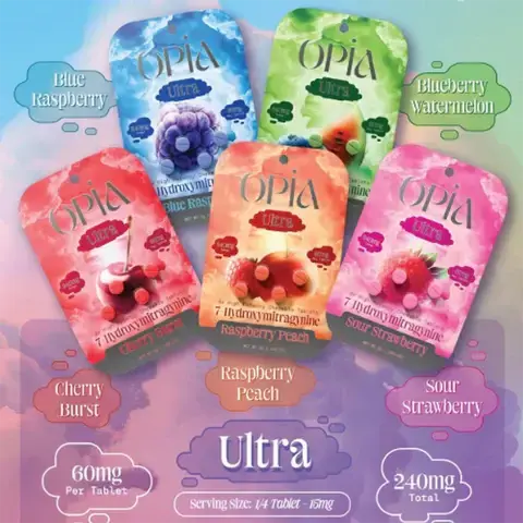 [T-1367-06] OPIA 7-HYDROXYMITRAGYNINE 4 TABLETS 60MG PER TABLET BOX OF 10 (Sour Strawberry)