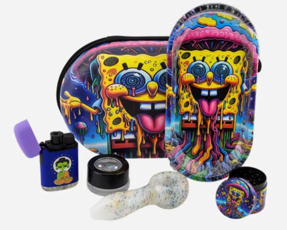 [T-1493-07] Oval Bag Glass Smoking Pipe Set (Design 7)