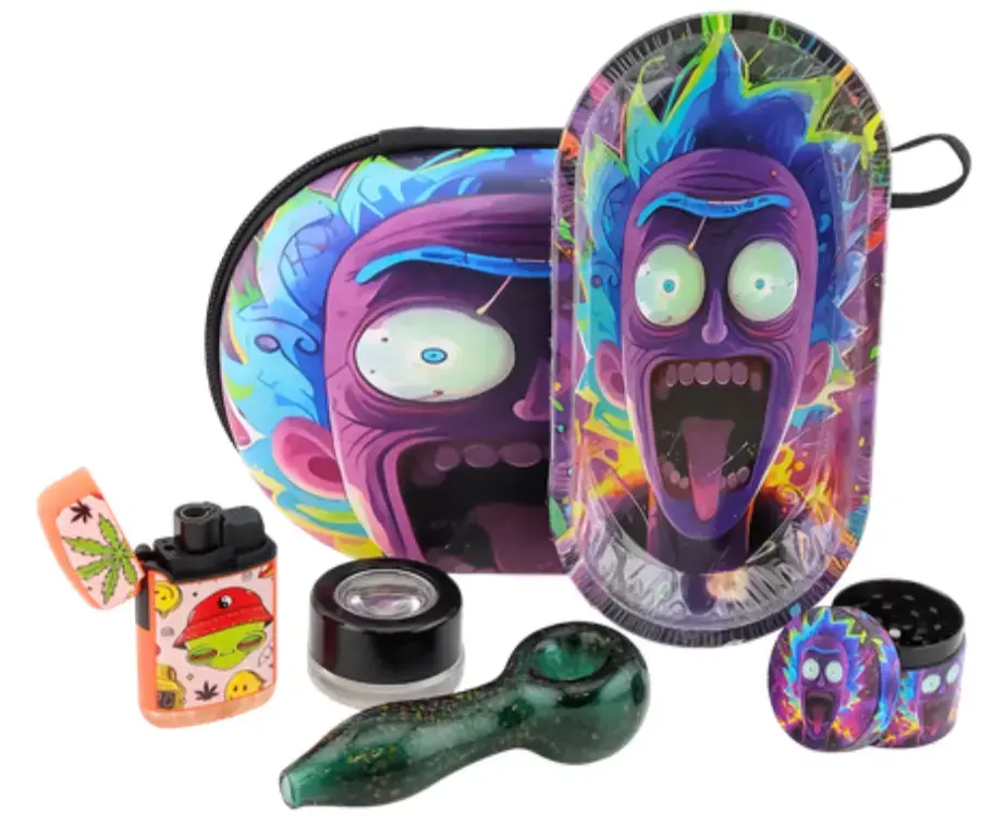 [T-1493-02] Oval Bag Glass Smoking Pipe Set (Rick Losing It)