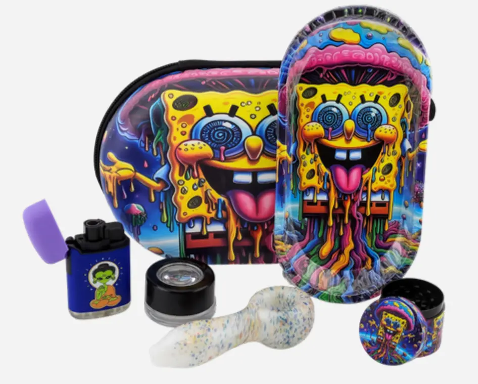 [T-1493-03] Oval Bag Glass Smoking Pipe Set (Queen Of Smoke)