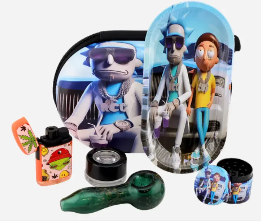 [T-1493-04] Oval Bag Glass Smoking Pipe Set (Rick Money Man)