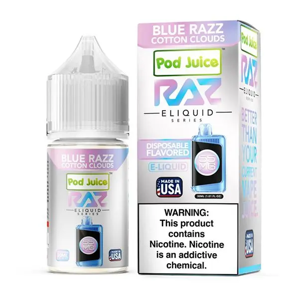 [Q-3099-01] POD JUICE X RAZ 30ML (35MG, Blue Razz Cotton Clouds)