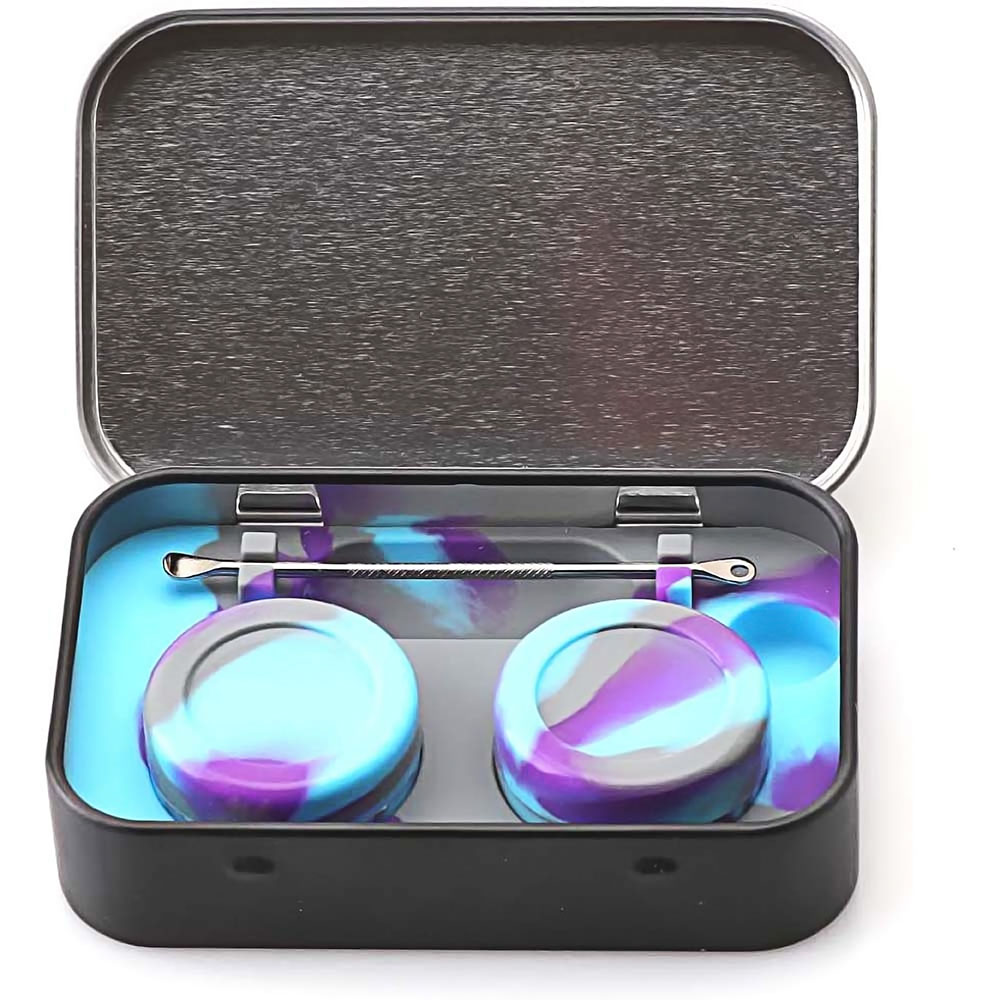 PORTABLE STAINLESS STEEL TIN BOX 2-5ML SILICONE CONTAINER