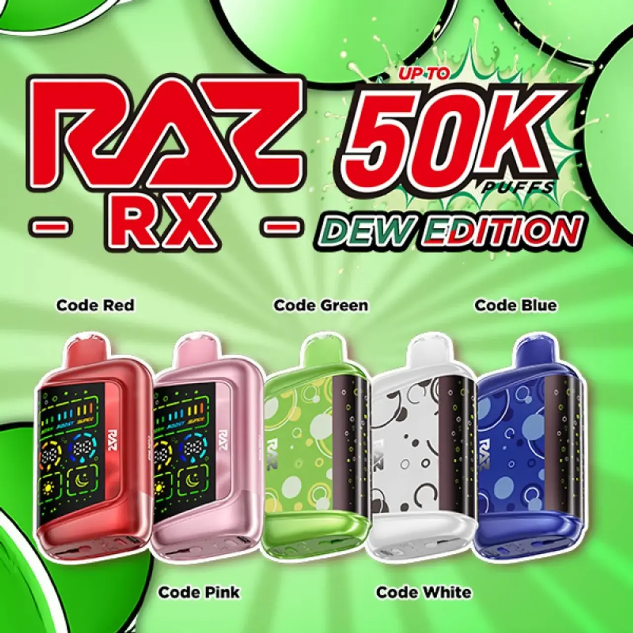 [T-1552-03] RAZ RX 50K Puff 5PK 19ML (Code Green)