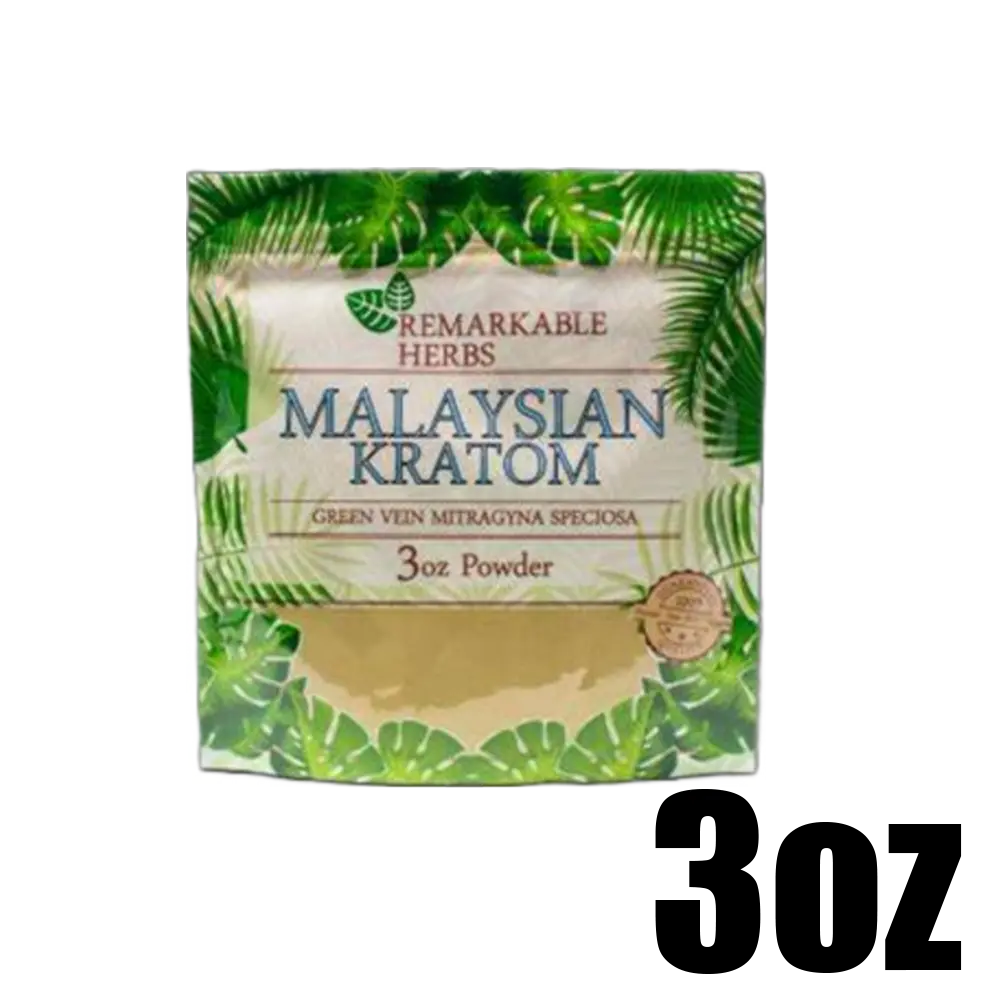 [Q-3213-07] REMARKABLE HERBS KRATOM 3OZ (Green Vein Malaysian)