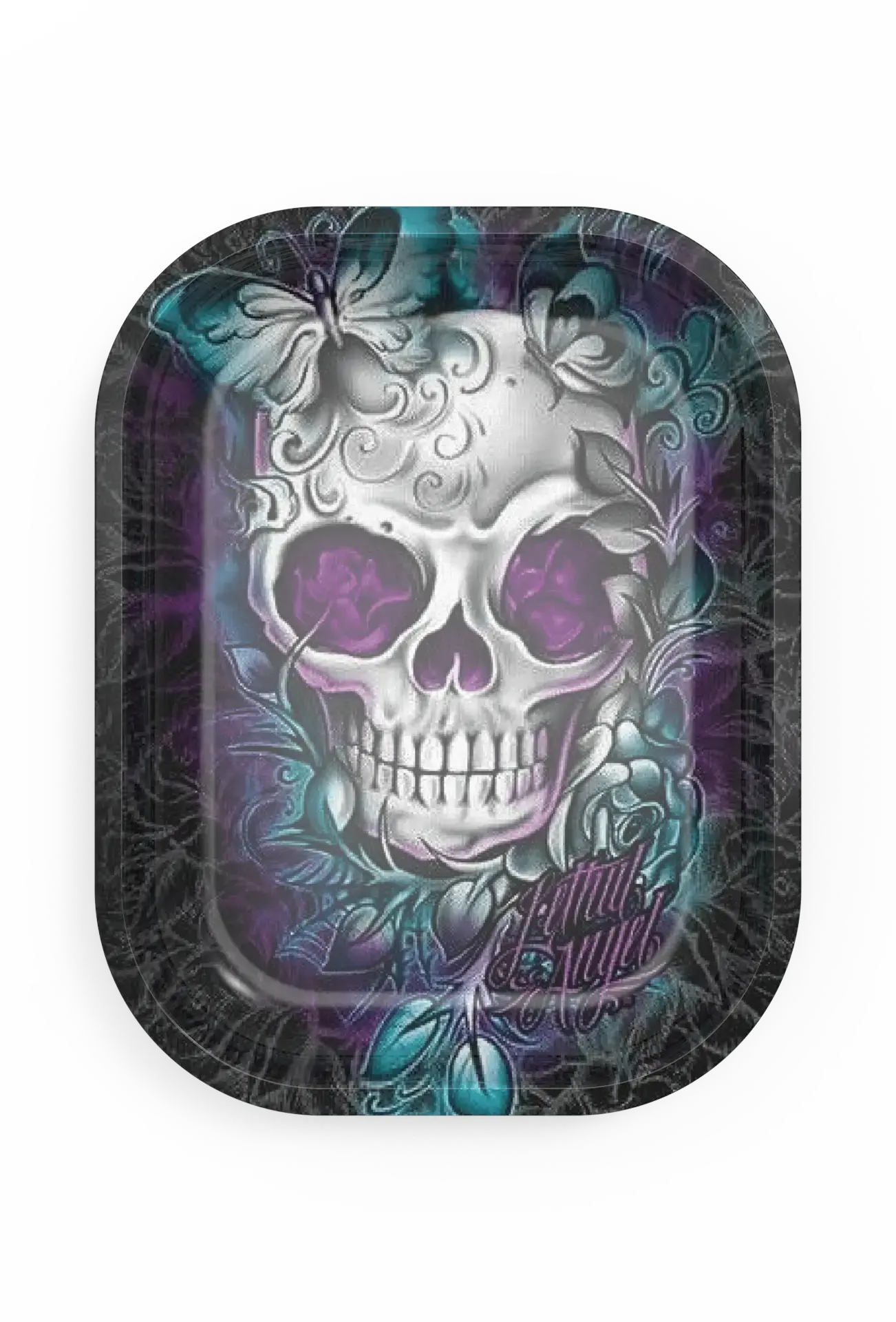 [T-1401-30] Rolling Tray18*14*1.5cm (Skull With Butterfly)