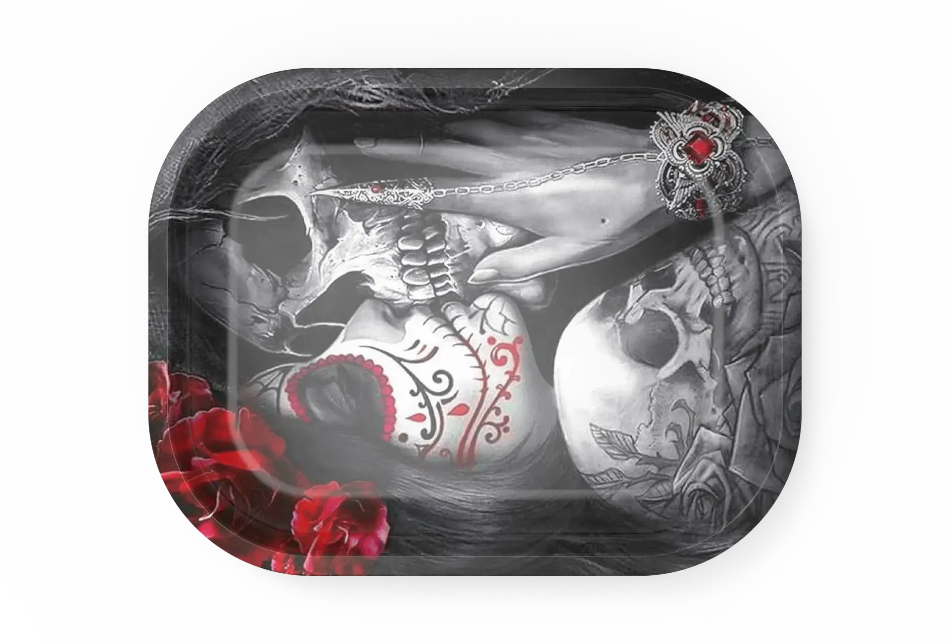 [T-1400-07] Rolling Tray 28.5*18.8*2.5cm (Skull With Lady)