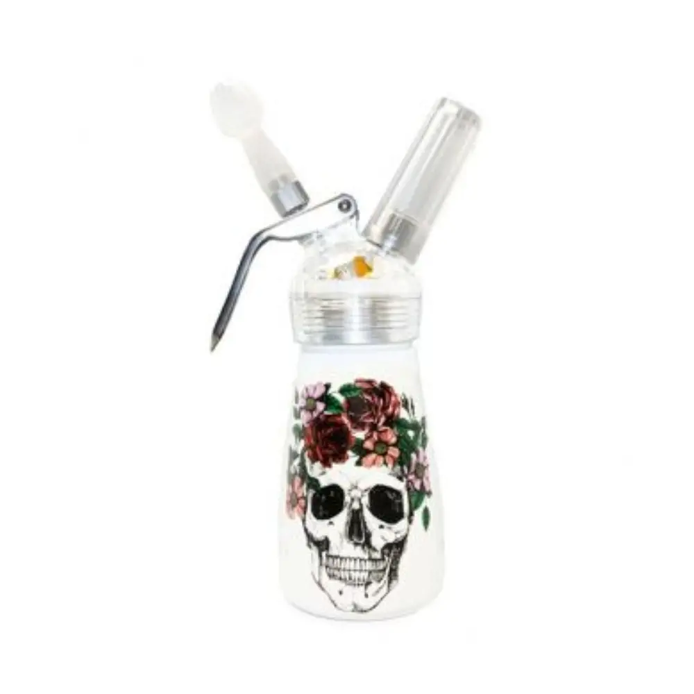 [Q-4309-02] SB 1/2 PINT ALUMINUM BODY WHIPPED CREAM DISPENSER (FLORAL SKULL)
