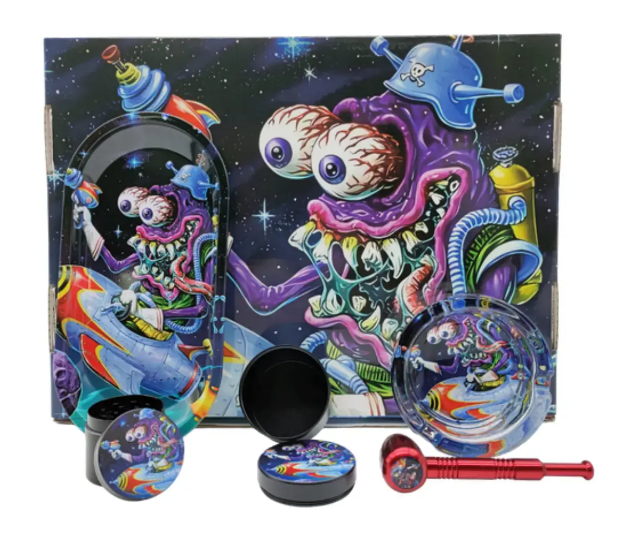 [T-1504-02] Smoking Kit Round Ashtray 4-Piece kit (Design 1)