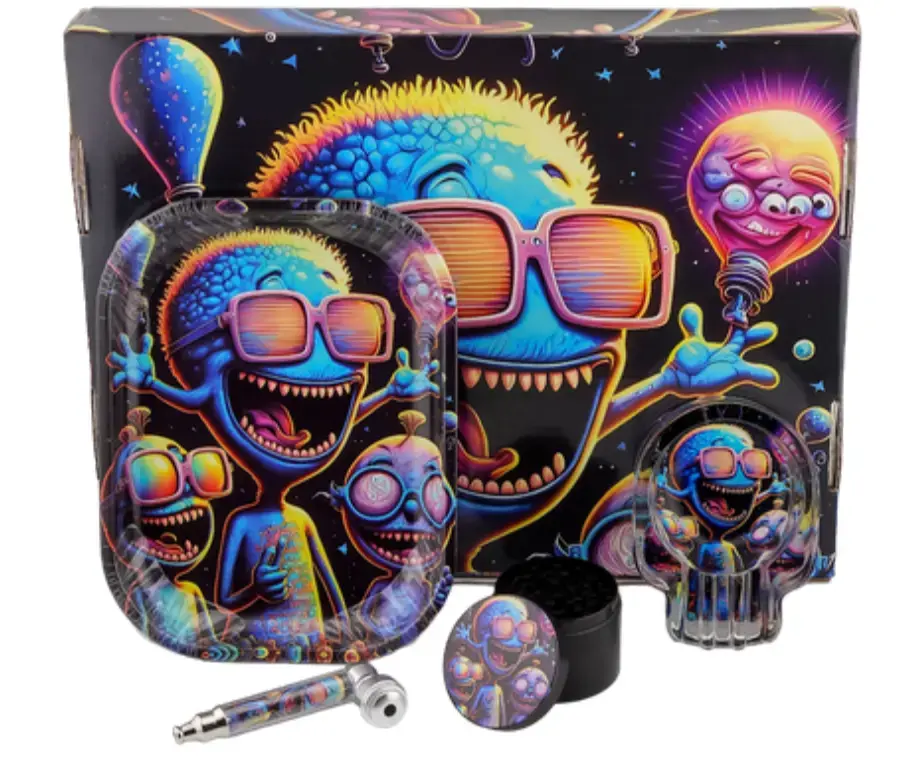 [T-1503-04] Smoking Kit Skull Ashtray 4-Piece kit (Design 4)