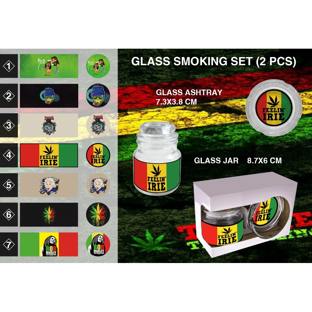 [Q-3589-02] SOHI GLASS ASHTRAY AND CONTAINER (Rasta Leaf)