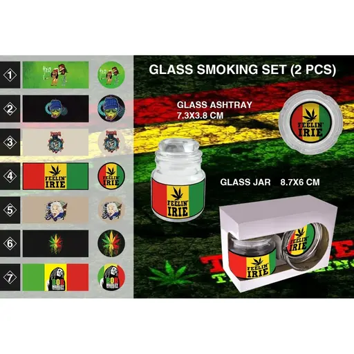 [Q-3589-02] SOHI GLASS ASHTRAY AND CONTAINER (Rasta Leaf)