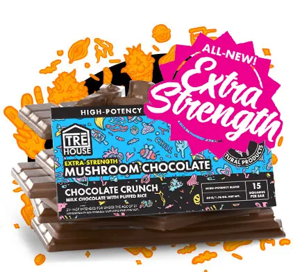TRE HOUSE MAGIC MUSHROOMS Extra Strength CHOCOLATE BAR 10PK a Box
