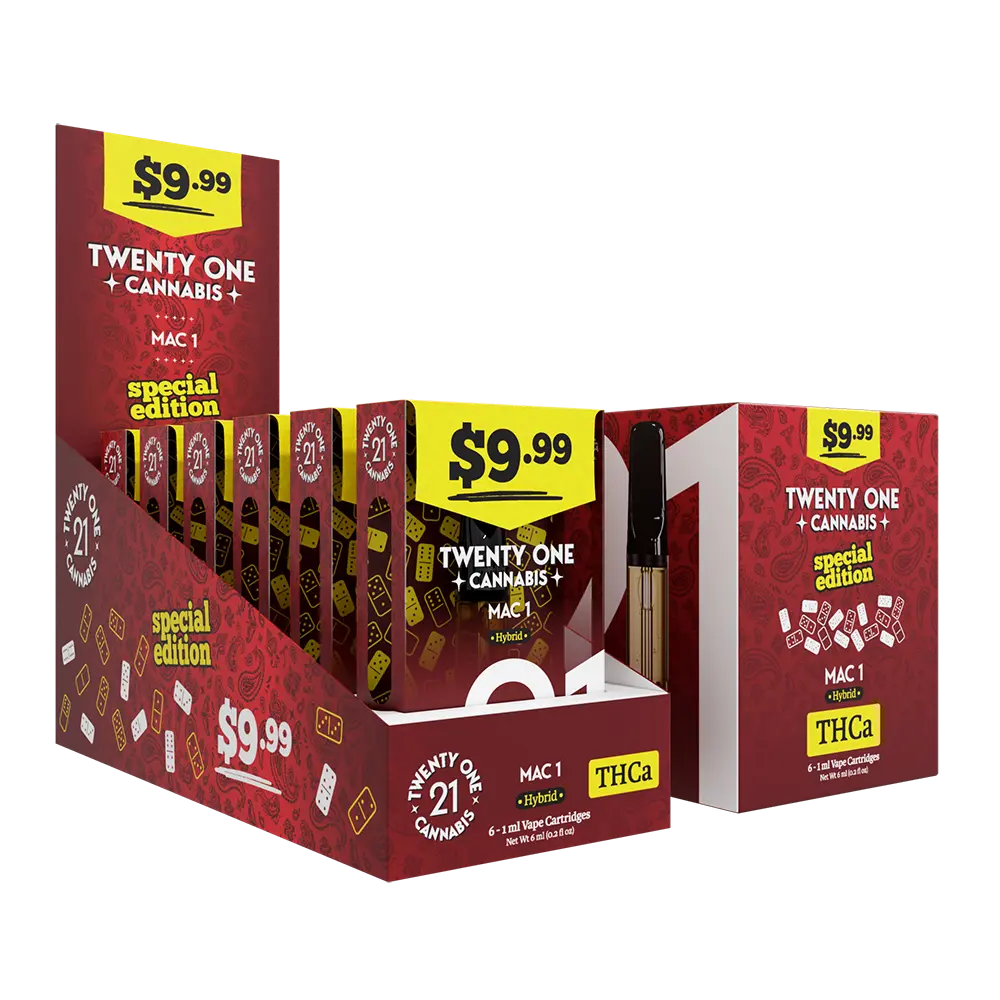 [T-1405-02] Twenty One Vape Cartridge 1ml THC-A Pre-Priced $9.99 6PK (Black Lime (Indica))