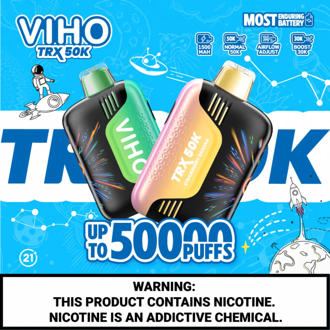 [T-1453-04] VIHO TRX 50K Disposable Vape 100ML 5PK (Grape Ice)