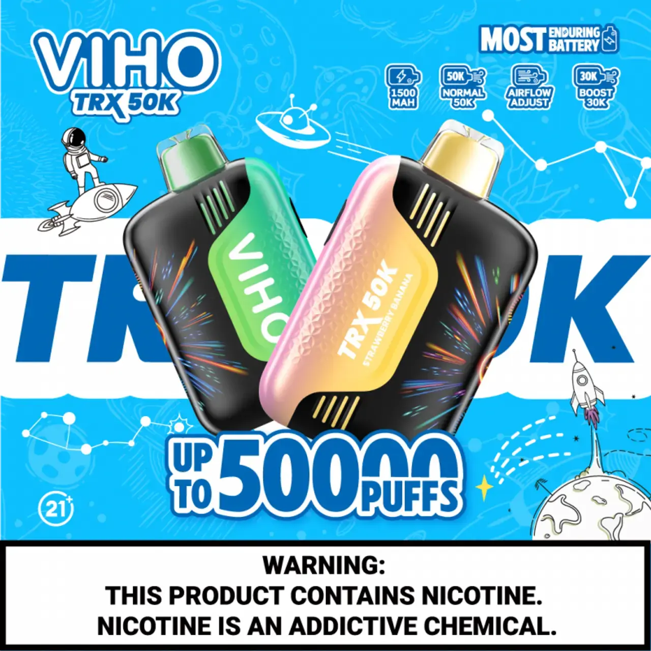 [T-1453-13] VIHO TRX 50K Disposable Vape 100ML 5PK (Icy Mint)