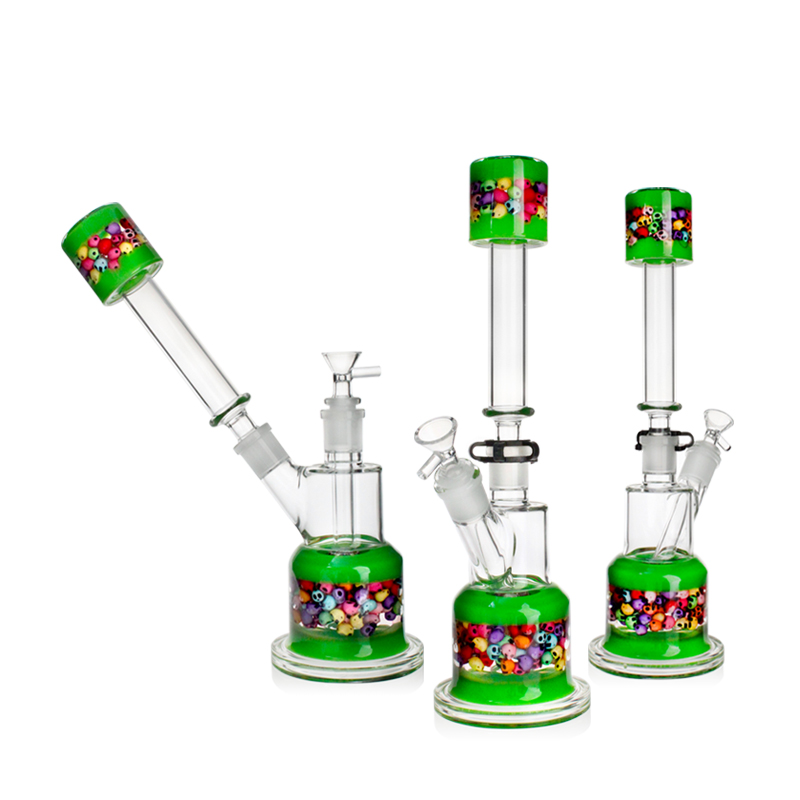 WATER PIPE 13.5" TWO WAY STRAIGHT PIPE WITH SKULL DECORATION INSIDE