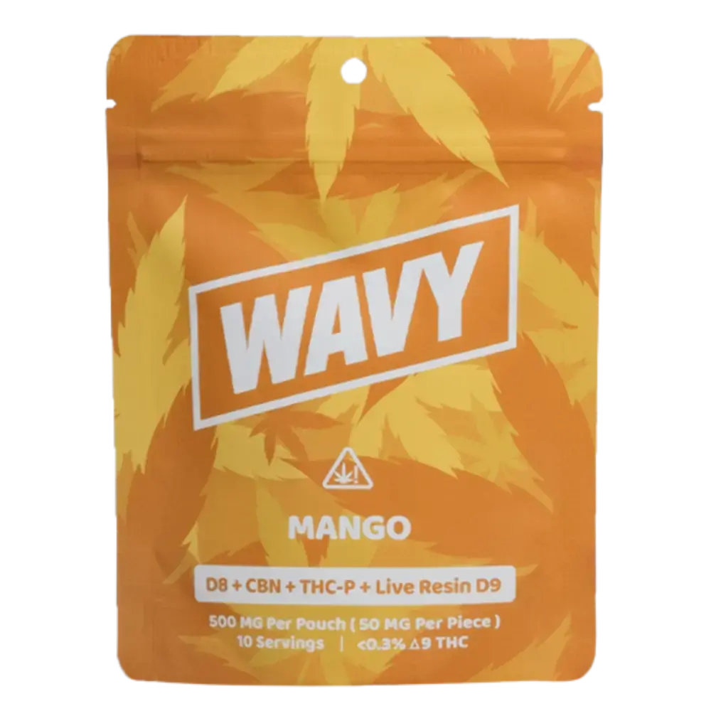 [T-1228-03] WAVY GUMMY D8, LIVE RESIN D9, THC-P, CBN 500MG Bag (Mango)