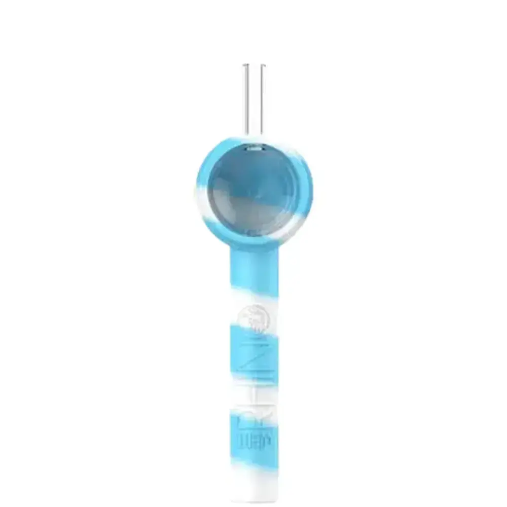 [Q-4022] WHITE RHINO HANDPIPE TO STRAW GLOW IN THE DARK (BLUE WHITE)